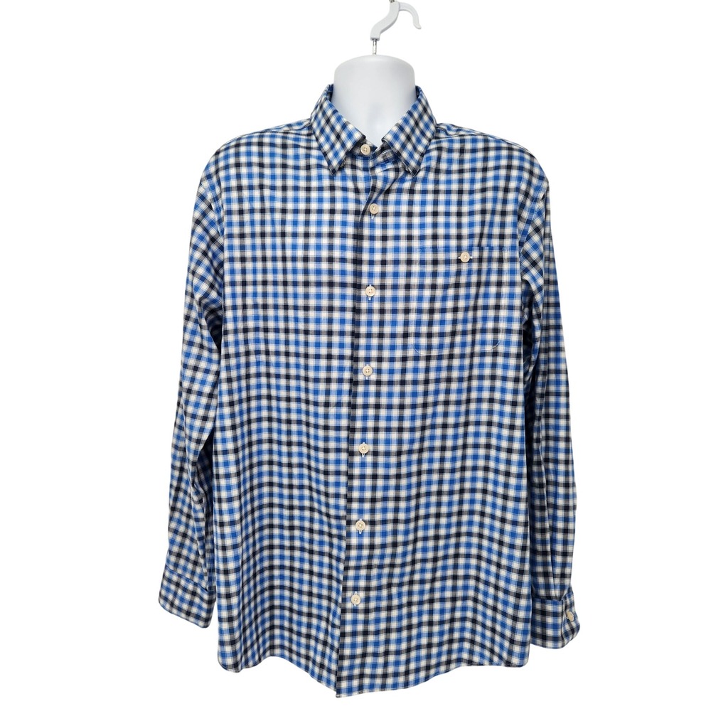 Orvis Blue Checked Wrinkle Free Button Down Shirt Long Sleeve Classic Fit Men L
